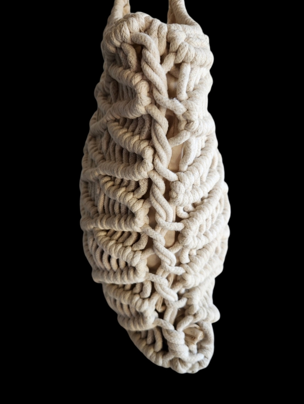 C&C California Woven Crochet Macrame Tote Cream Shoulder Bag Boho Open Weave - Picture 4 of 15